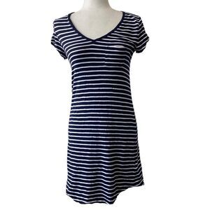 Gap Striped Cotton Tee Shirt Dress Blue White Pocket SZ XS
